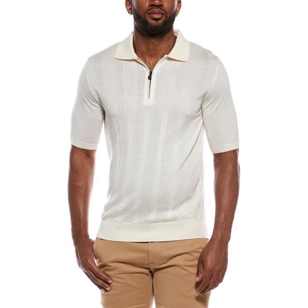 Isaia Mens  Wool, Silk, & Cashmere-Blend Polo Sweater, White
